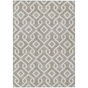 9' X 12' Taupe And Ivory Geometric Washable Indoor Outdoor Area Rug