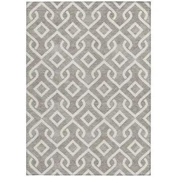 10' X 14' Taupe And Ivory Geometric Washable Indoor Outdoor Area Rug