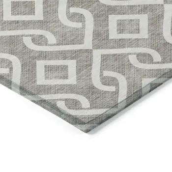 10' X 14' Taupe And Ivory Geometric Washable Indoor Outdoor Area Rug