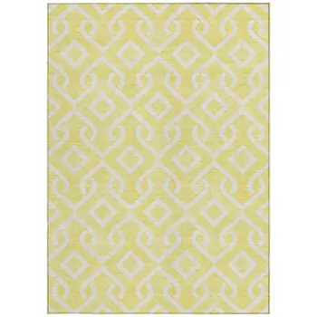 5' X 8' Yellow And Ivory Geometric Washable Indoor Outdoor Area Rug