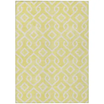 5' X 8' Yellow And Ivory Geometric Washable Indoor Outdoor Area Rug