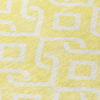 8' Yellow And Ivory Round Geometric Washable Indoor Outdoor Area Rug