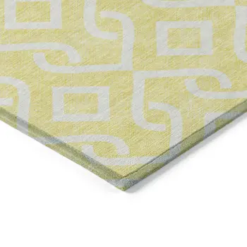 9' X 12' Yellow And Ivory Geometric Washable Indoor Outdoor Area Rug