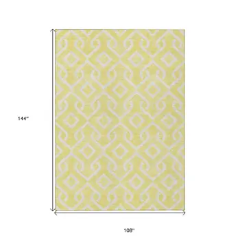 9' X 12' Yellow And Ivory Geometric Washable Indoor Outdoor Area Rug
