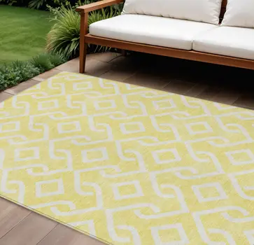 10' X 14' Yellow And Ivory Geometric Washable Indoor Outdoor Area Rug
