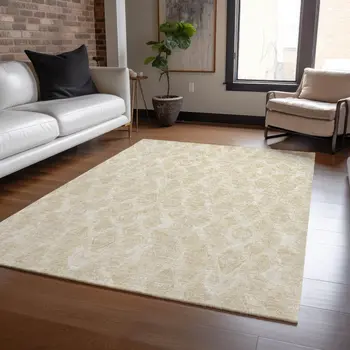 3' X 5' Beige Taupe And Tan Geometric Washable Indoor Outdoor Area Rug