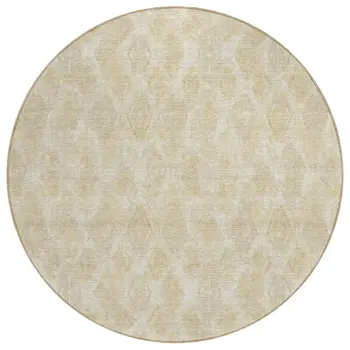 8' Beige Taupe And Tan Round Geometric Washable Indoor Outdoor Area Rug