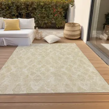 8' X 10' Beige Taupe And Tan Geometric Washable Indoor Outdoor Area Rug