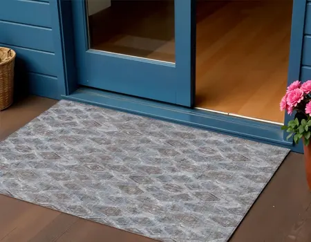 3' X 5' Sky Blue And Silver Geometric Washable Indoor Outdoor Area Rug