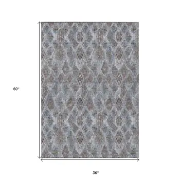 3' X 5' Sky Blue And Silver Geometric Washable Indoor Outdoor Area Rug