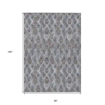 8' X 10' Sky Blue And Silver Geometric Washable Indoor Outdoor Area Rug