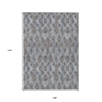 9' X 12' Sky Blue And Silver Geometric Washable Indoor Outdoor Area Rug