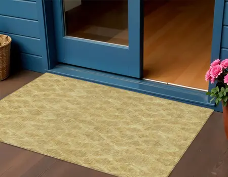 3' X 5' Gold Taupe And Beige Geometric Washable Indoor Outdoor Area Rug