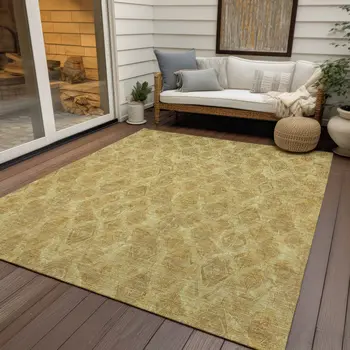 5' X 8' Gold Taupe And Beige Geometric Washable Indoor Outdoor Area Rug