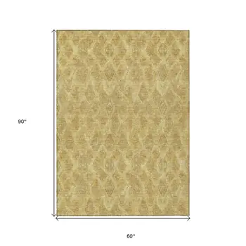 5' X 8' Gold Taupe And Beige Geometric Washable Indoor Outdoor Area Rug