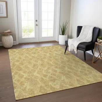 5' X 8' Gold Taupe And Beige Geometric Washable Indoor Outdoor Area Rug