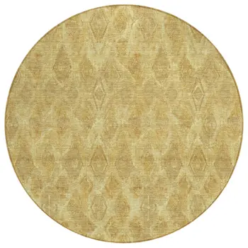 8' Gold Taupe And Beige Round Geometric Washable Indoor Outdoor Area Rug