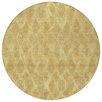 8' Gold Taupe And Beige Round Geometric Washable Indoor Outdoor Area Rug