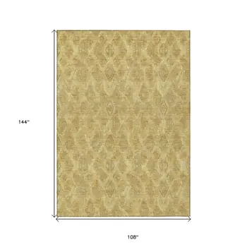 9' X 12' Gold Taupe And Beige Geometric Washable Indoor Outdoor Area Rug