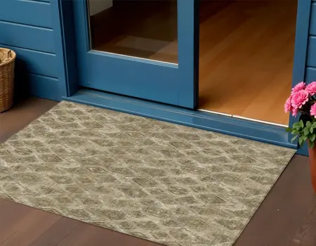 3' X 5' Brown Beige And Tan Geometric Washable Indoor Outdoor Area Rug