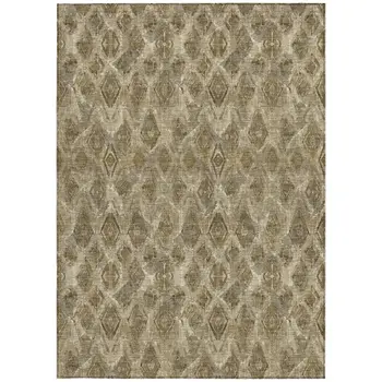 5' X 8' Brown Beige And Tan Geometric Washable Indoor Outdoor Area Rug