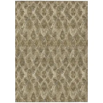 5' X 8' Brown Beige And Tan Geometric Washable Indoor Outdoor Area Rug