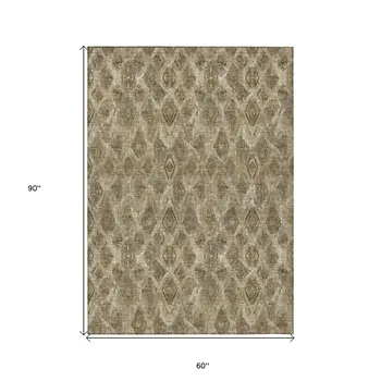 5' X 8' Brown Beige And Tan Geometric Washable Indoor Outdoor Area Rug
