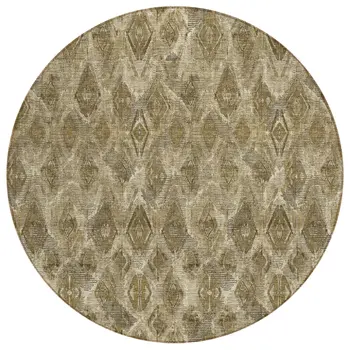 8' Brown Beige And Tan Round Geometric Washable Indoor Outdoor Area Rug