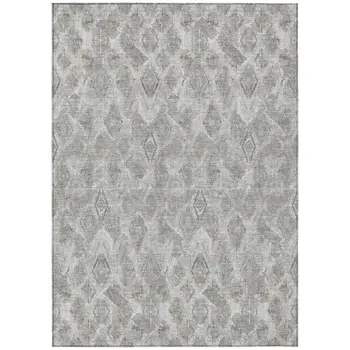 3' X 5' Silver Gray And Pewter Geometric Washable Indoor Outdoor Area Rug
