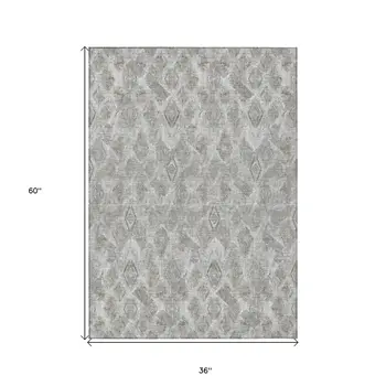 3' X 5' Silver Gray And Pewter Geometric Washable Indoor Outdoor Area Rug