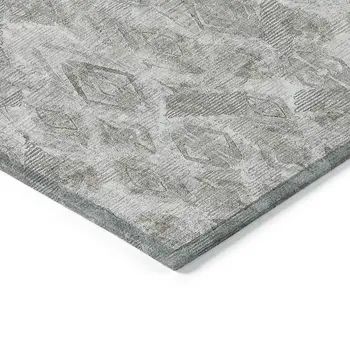 5' X 8' Silver Gray And Pewter Geometric Washable Indoor Outdoor Area Rug