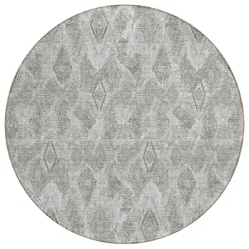 8' Silver Gray And Pewter Round Geometric Washable Indoor Outdoor Area Rug