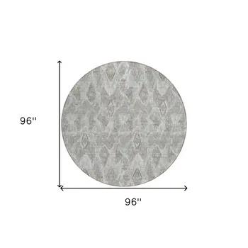 8' Silver Gray And Pewter Round Geometric Washable Indoor Outdoor Area Rug