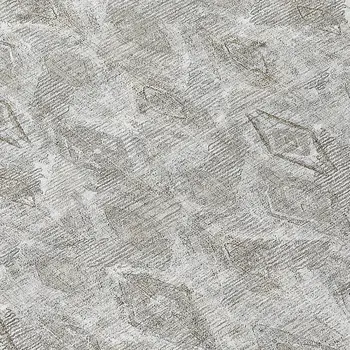 8' Silver Gray And Pewter Round Geometric Washable Indoor Outdoor Area Rug