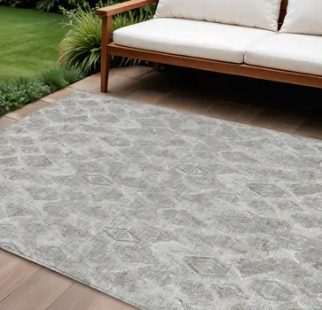 8' X 10' Silver Gray And Pewter Geometric Washable Indoor Outdoor Area Rug