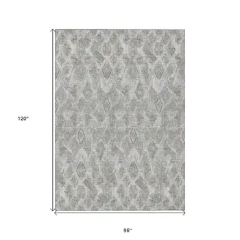 8' X 10' Silver Gray And Pewter Geometric Washable Indoor Outdoor Area Rug