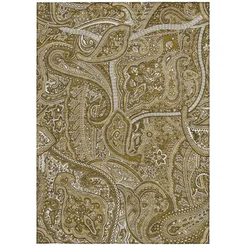 3' X 5' Brown Tan And Beige Paisley Washable Indoor Outdoor Area Rug