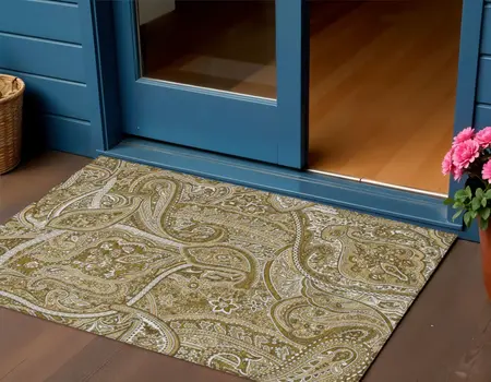 3' X 5' Brown Tan And Beige Paisley Washable Indoor Outdoor Area Rug