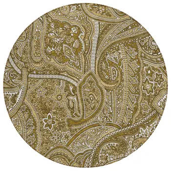 8' Brown Tan And Beige Round Paisley Washable Indoor Outdoor Area Rug