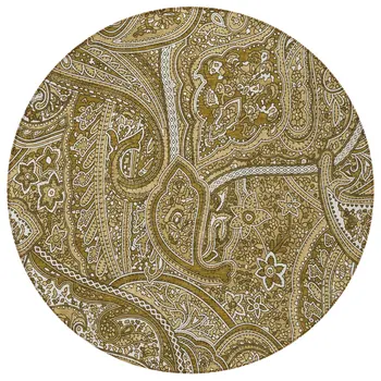 8' Brown Tan And Beige Round Paisley Washable Indoor Outdoor Area Rug