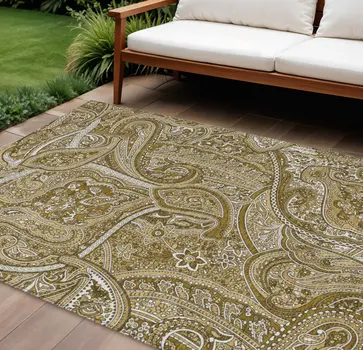 8' X 10' Brown Tan And Beige Paisley Washable Indoor Outdoor Area Rug