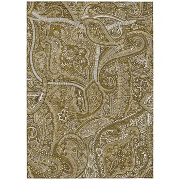 8' X 10' Brown Tan And Beige Paisley Washable Indoor Outdoor Area Rug