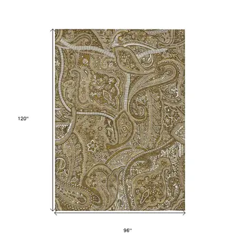 8' X 10' Brown Tan And Beige Paisley Washable Indoor Outdoor Area Rug
