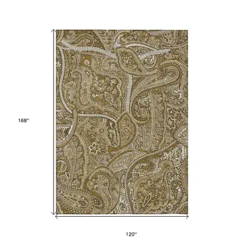 10' X 14' Brown Tan And Beige Paisley Washable Indoor Outdoor Area Rug