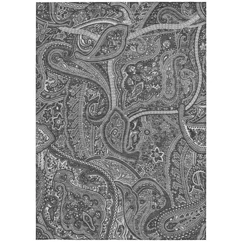 5' X 8' Gray Silver And Charcoal Paisley Washable Indoor Outdoor Area Rug