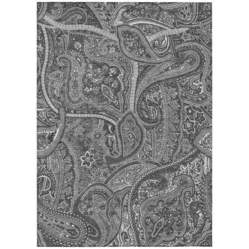 5' X 8' Gray Silver And Charcoal Paisley Washable Indoor Outdoor Area Rug
