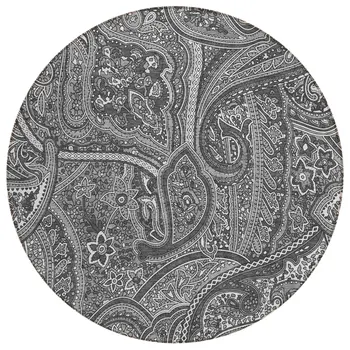 8' Gray Silver And Charcoal Round Paisley Washable Indoor Outdoor Area Rug