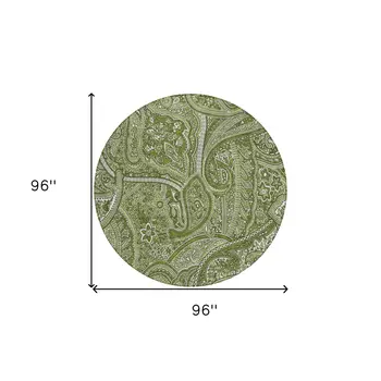 8' Artichoke Green And Olive Green Round Paisley Washable Indoor Outdoor Area Rug