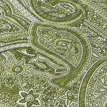 8' Artichoke Green And Olive Green Round Paisley Washable Indoor Outdoor Area Rug