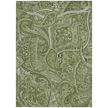 8' X 10' Artichoke Green And Olive Green Paisley Washable Indoor Outdoor Area Rug